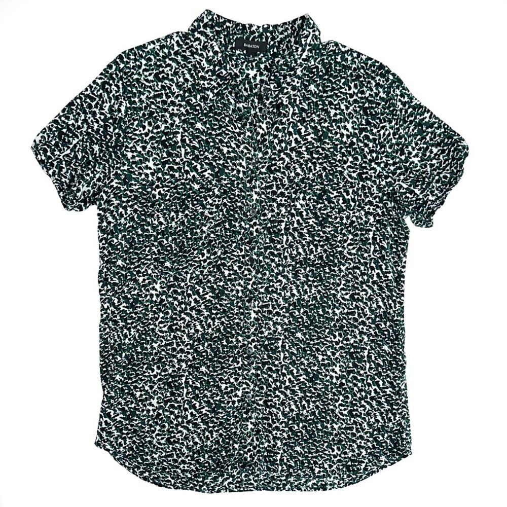 Aritzia Babaton Green Speckled Rayon Casual Short Sleeve Shirt Size Medium